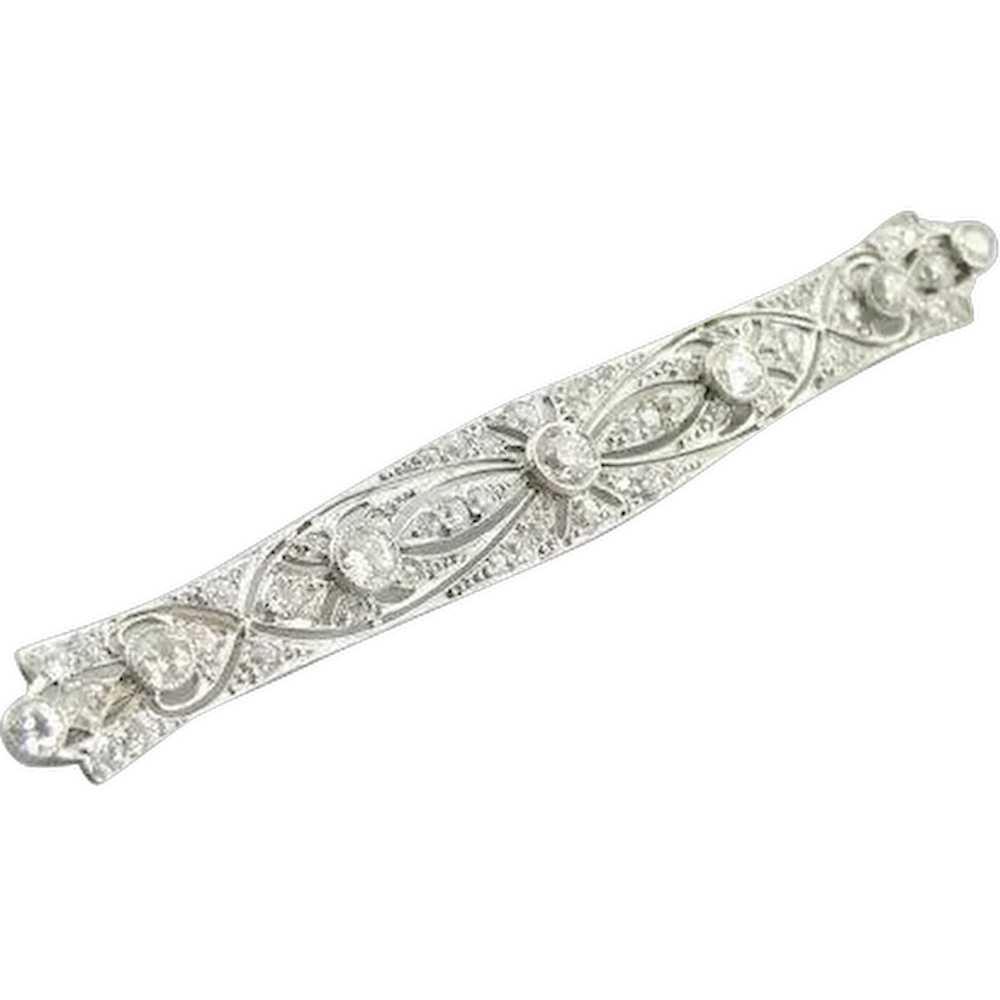 Antique Edwardian 900 Platinum Bar Pin with Fine … - image 1