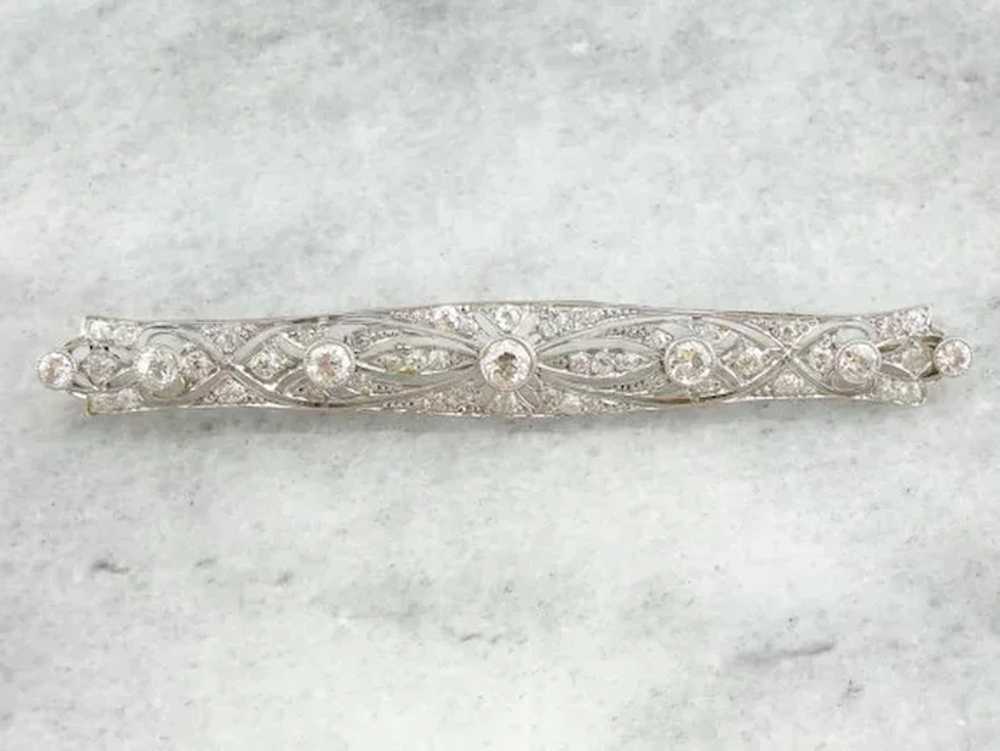 Antique Edwardian 900 Platinum Bar Pin with Fine … - image 3