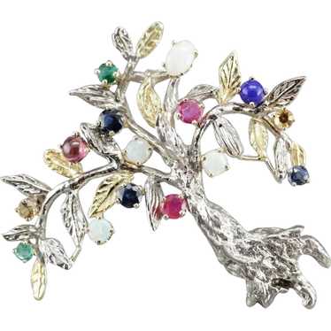 Vintage Multiple Gemstone Tree Pin