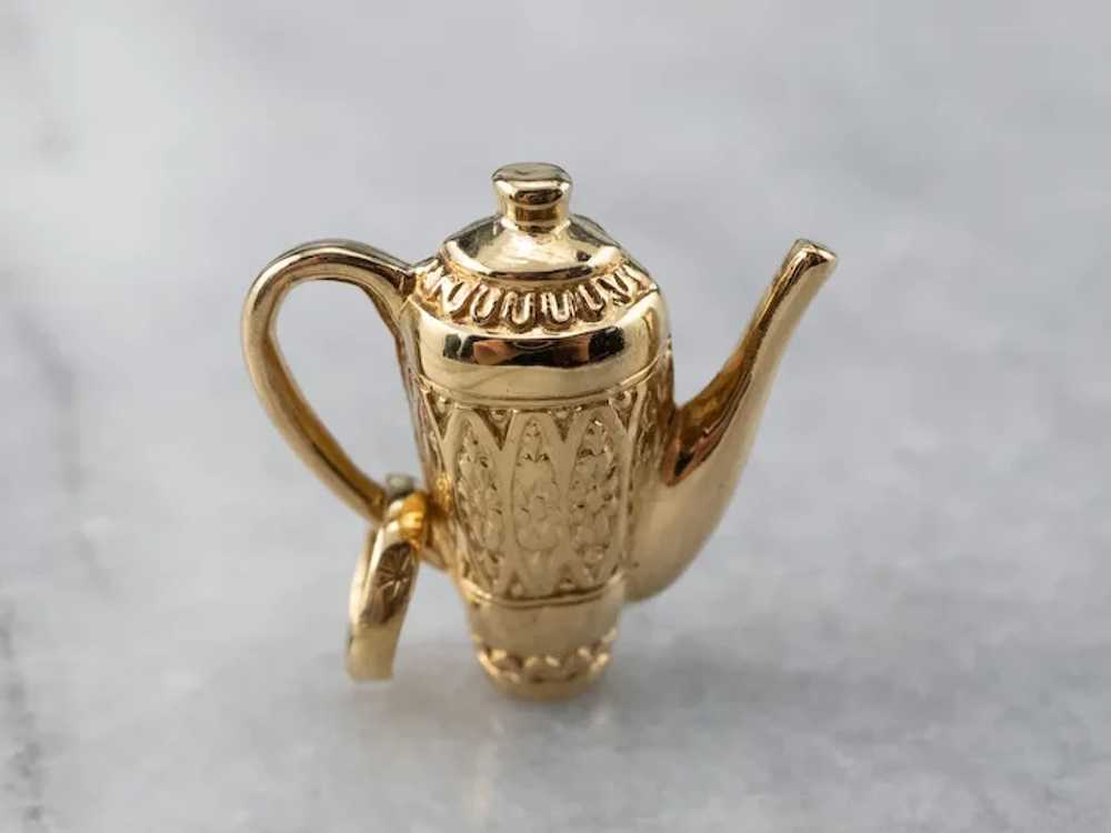 Ornate 18 Karat Gold Teapot Charm - image 2