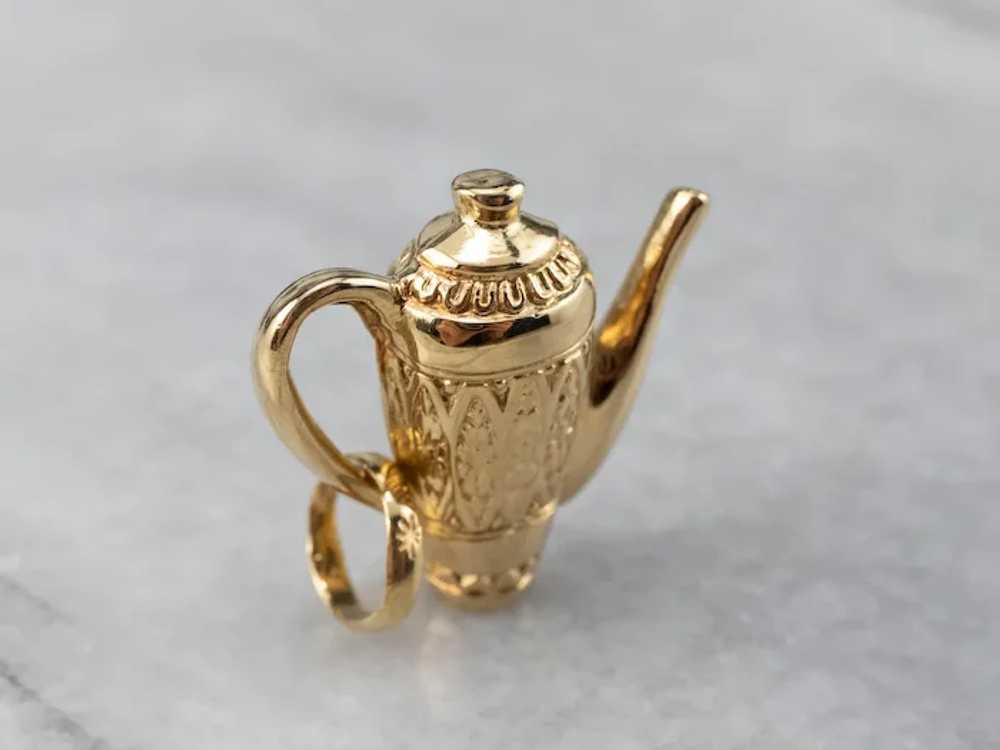 Ornate 18 Karat Gold Teapot Charm - image 3