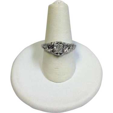 Diamond Filigree 18K Ring Old Euro Cut Size 5 - image 1