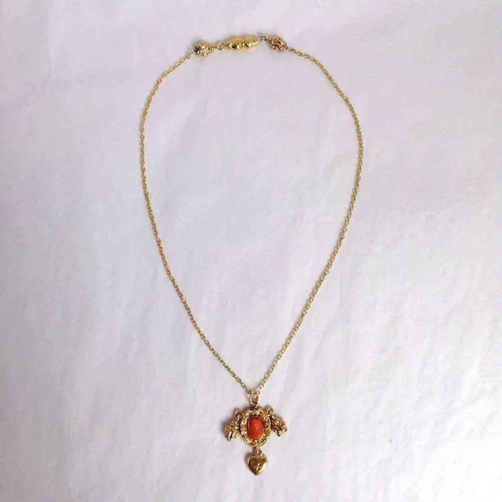 Victorian Coral Pendant with Chain Necklace 14 Ka… - image 2