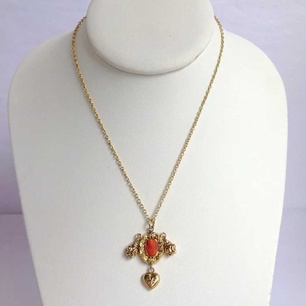 Victorian Coral Pendant with Chain Necklace 14 Ka… - image 3