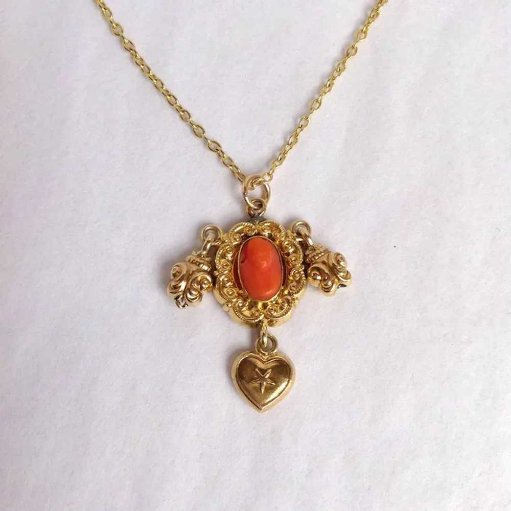Victorian Coral Pendant with Chain Necklace 14 Ka… - image 4