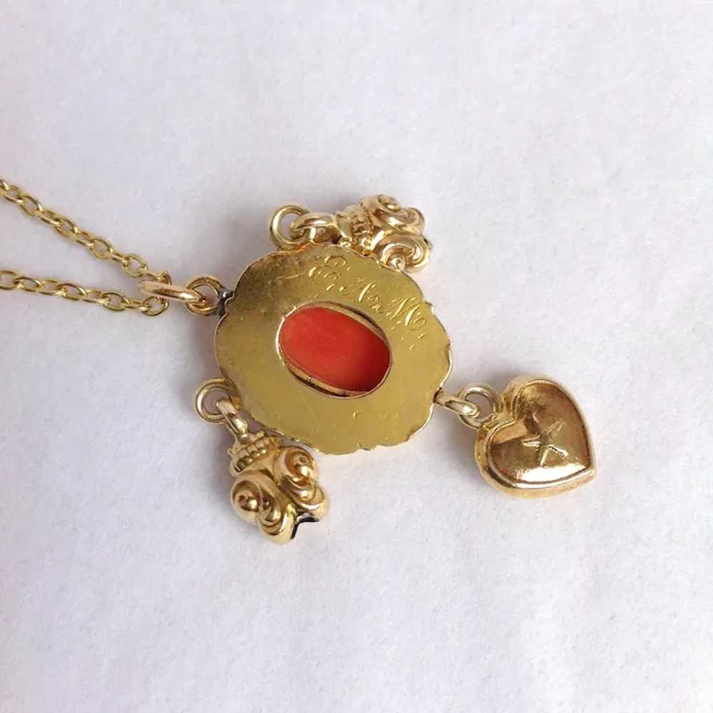 Victorian Coral Pendant with Chain Necklace 14 Ka… - image 5