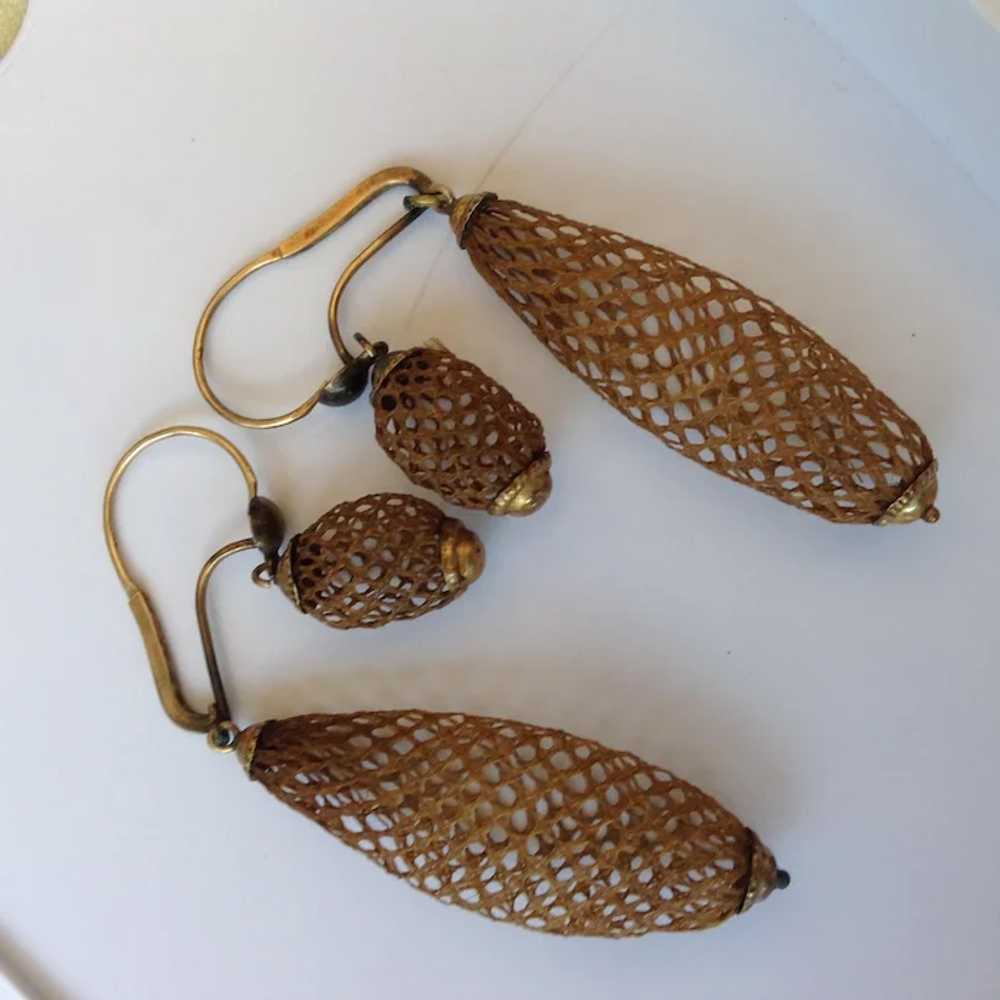 Victorian Woven Hair Oval Dangle Earrings - image 2