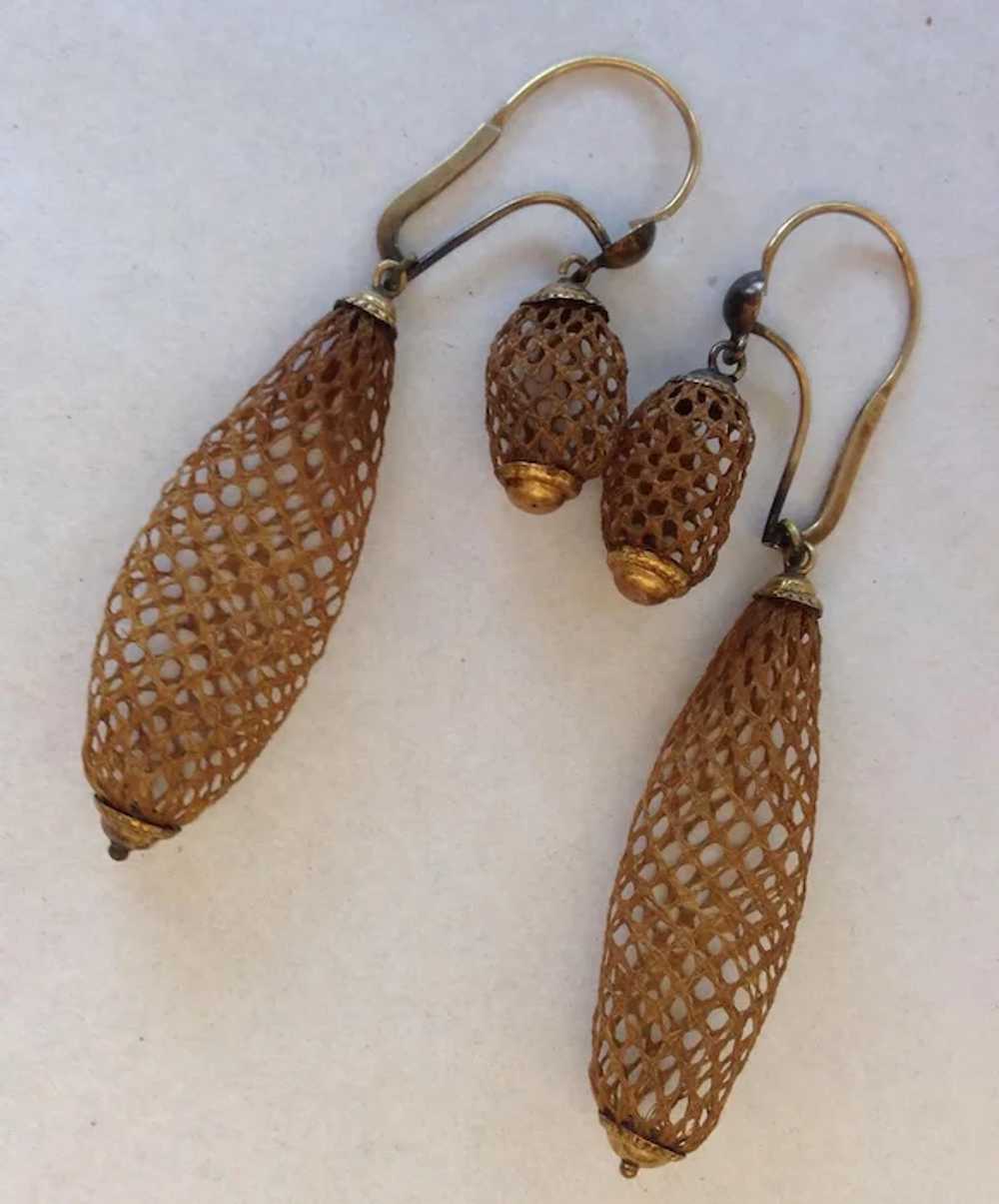 Victorian Woven Hair Oval Dangle Earrings - image 5