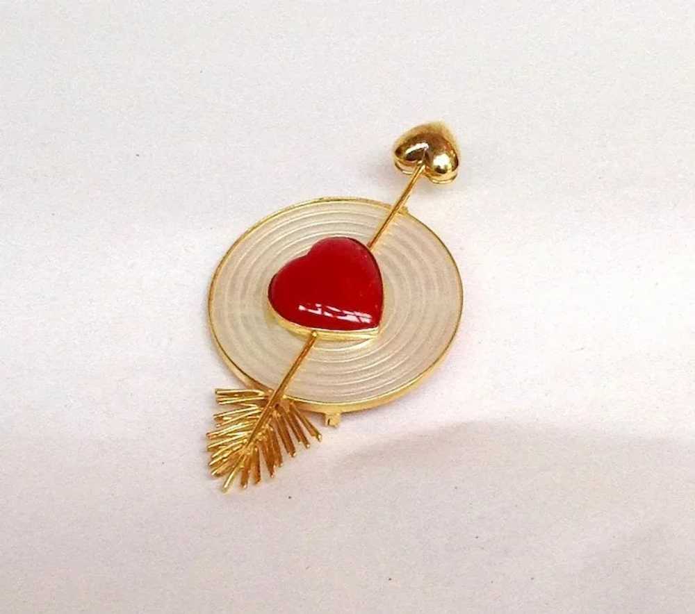 Heart and Arrow Red Coral and Mother of Pearl Pin… - image 2