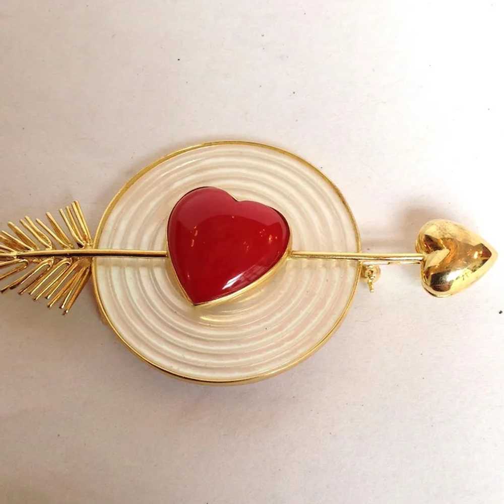 Heart and Arrow Red Coral and Mother of Pearl Pin… - image 4