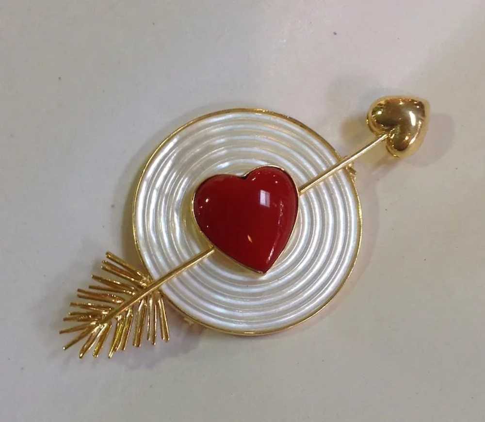 Heart and Arrow Red Coral and Mother of Pearl Pin… - image 7