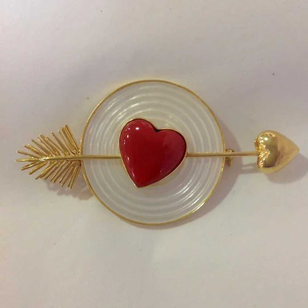 Heart and Arrow Red Coral and Mother of Pearl Pin 14 … - Gem