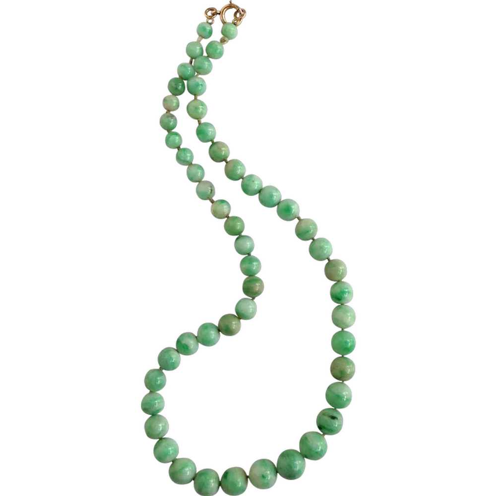 Jadeite Jade Bead Necklace with Carved Jade Pendant in 14k Setting - Ruby  Lane