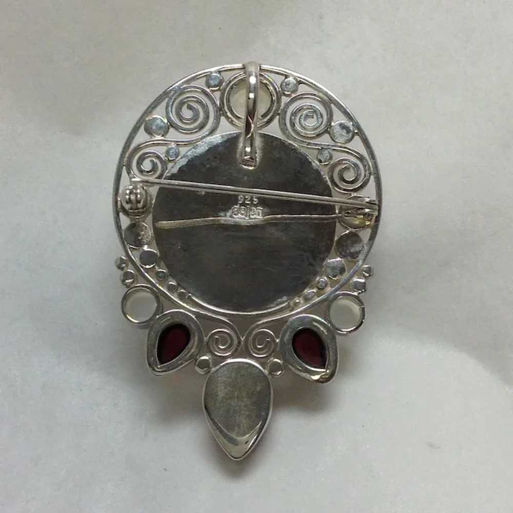 Sajen Moon Face Pin or Pendant with Rhodochrosite… - image 5