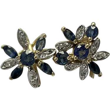 Sapphire and Diamond Floral Stud Earrings 14k