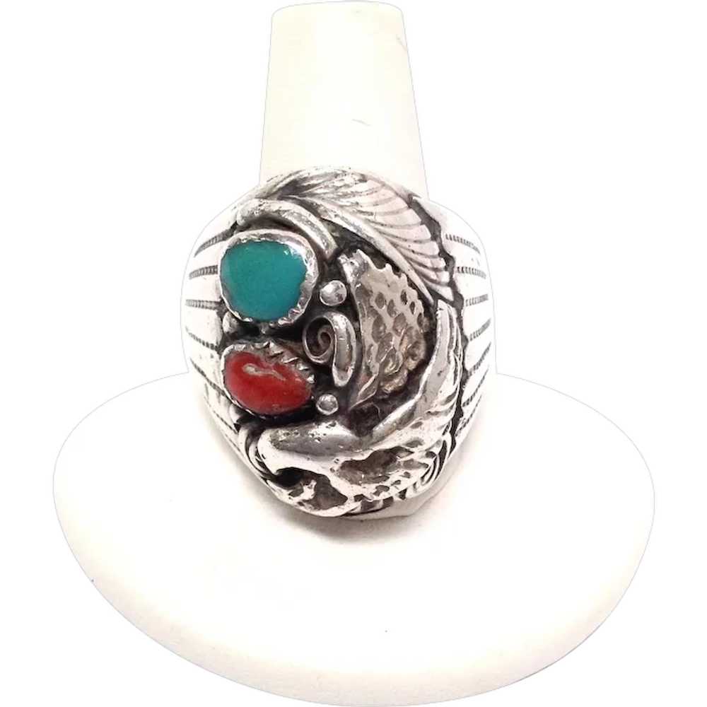 Native American Sterling And Turquoise Men's Eagl… - image 1