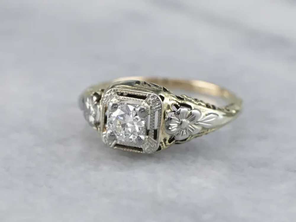 Late Art Deco Old Mine Cut Diamond Ring - image 3