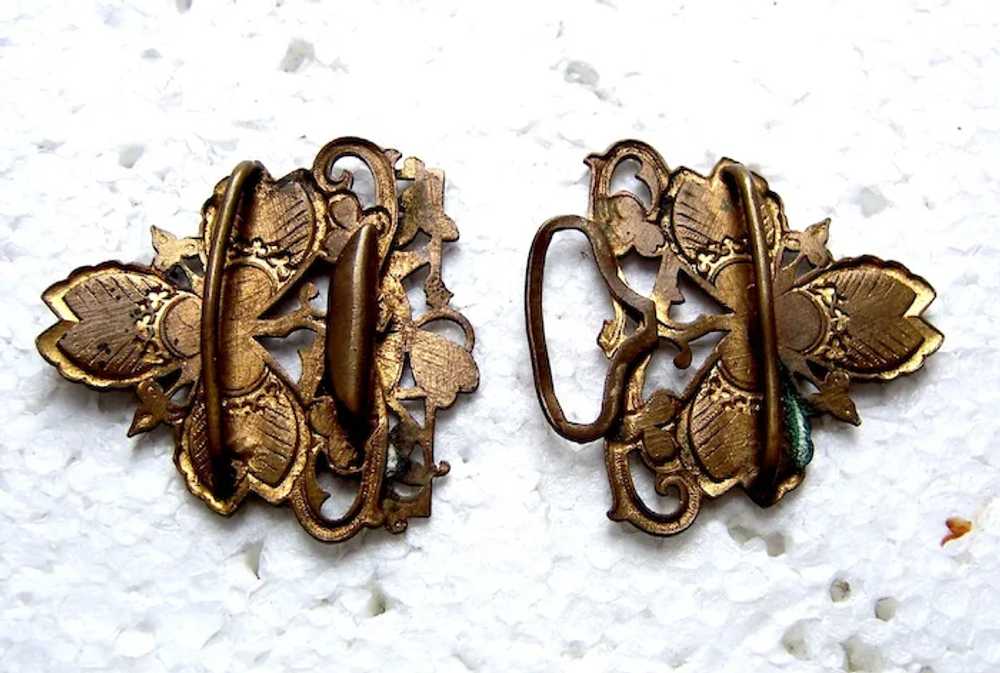 Art Nouveau buckle moulded brass enamelled leaf a… - image 5