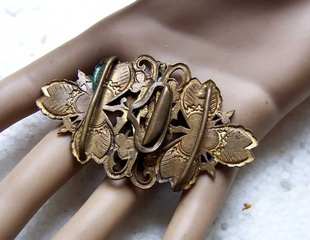 Art Nouveau buckle moulded brass enamelled leaf a… - image 6
