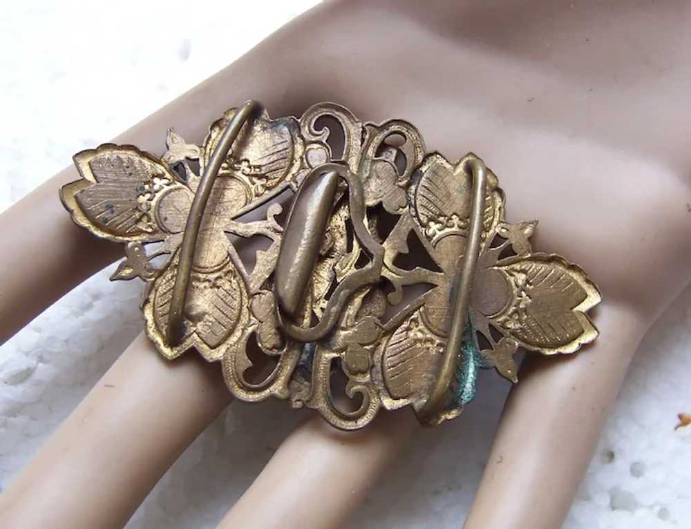 Art Nouveau buckle moulded brass enamelled leaf a… - image 9