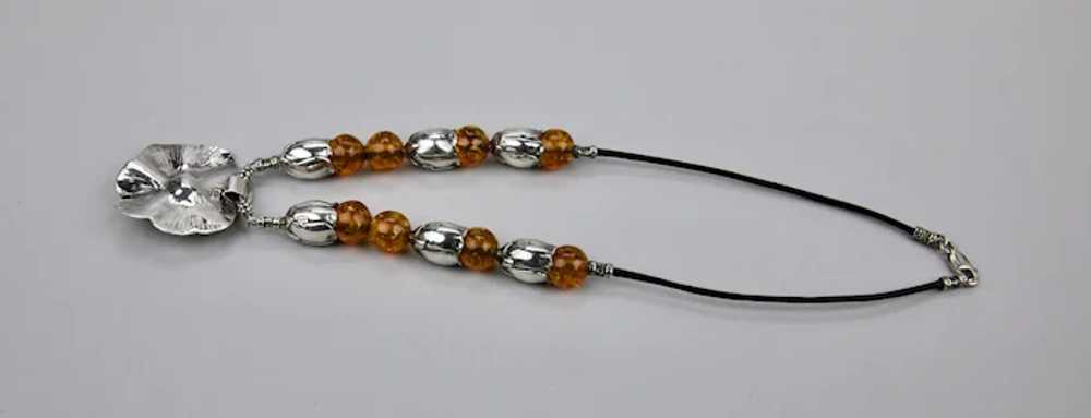 Sterling Silver Honey Amber Beaded Necklace Flora… - image 11