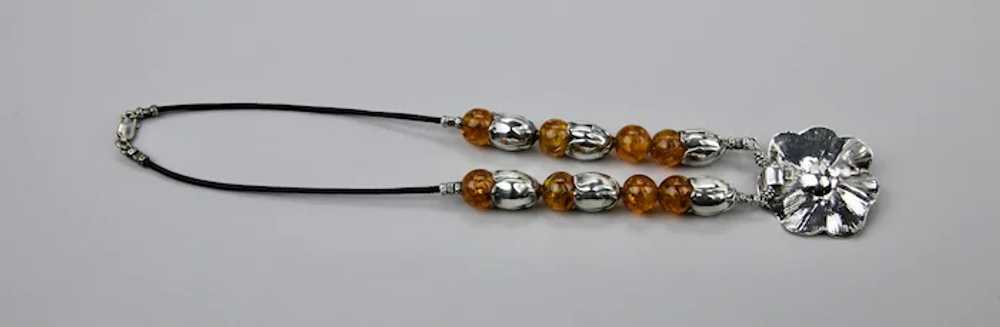 Sterling Silver Honey Amber Beaded Necklace Flora… - image 12