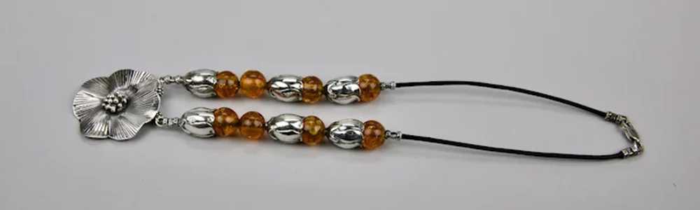 Sterling Silver Honey Amber Beaded Necklace Flora… - image 8