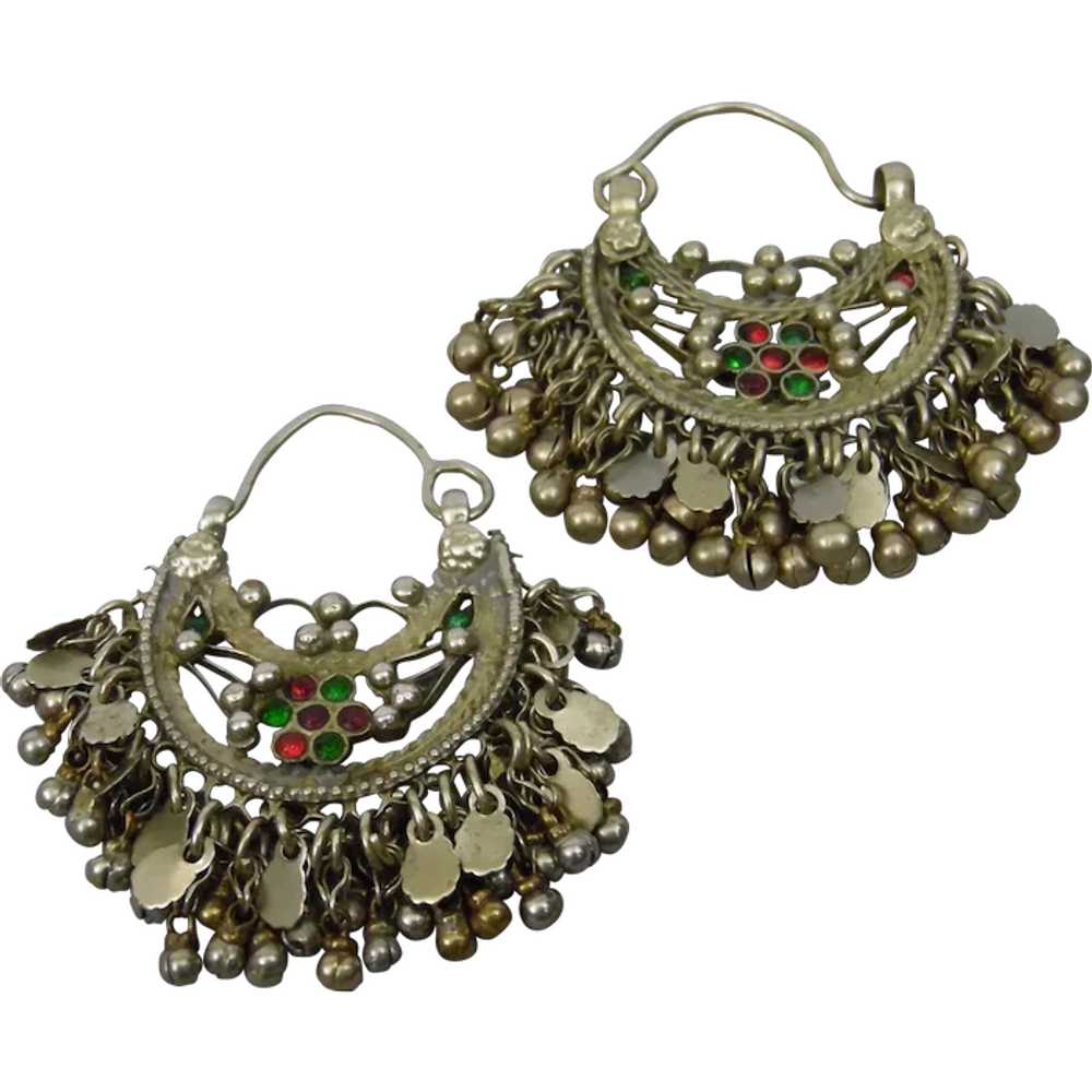 Tribal Style Hoop Pierced Earrings Nomadic Afghan… - image 1