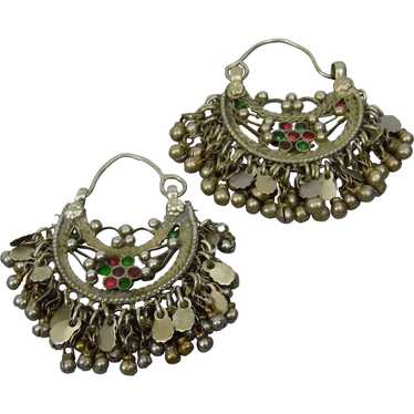 Tribal Style Hoop Pierced Earrings Nomadic Afghan… - image 1