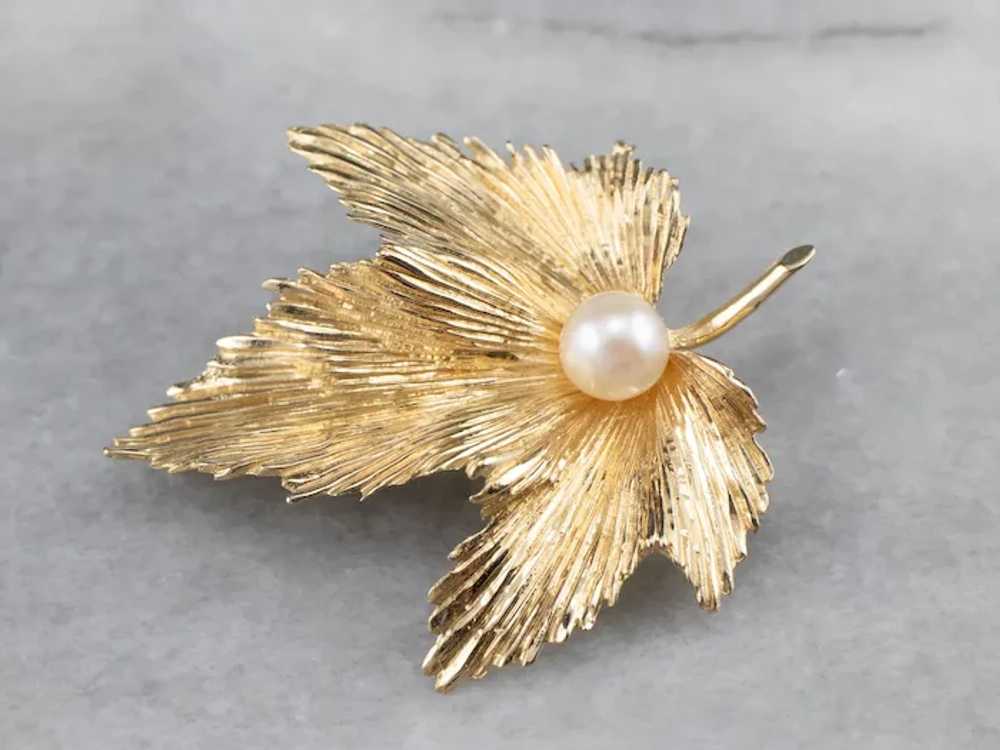 Vintage Cultured Pearl Grape Leaf Brooch - image 10