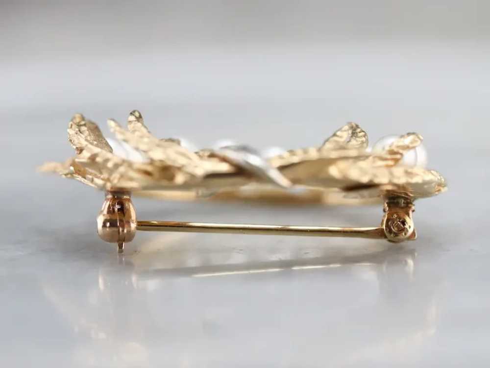 Mid-Century Cultured Pearl and Diamond Brooch - image 5