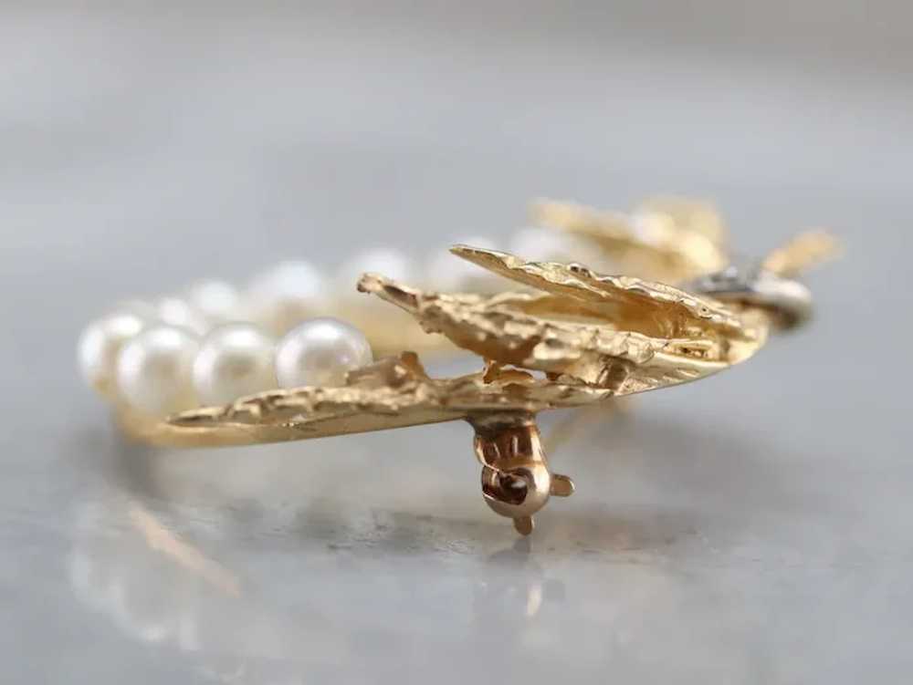 Mid-Century Cultured Pearl and Diamond Brooch - image 6