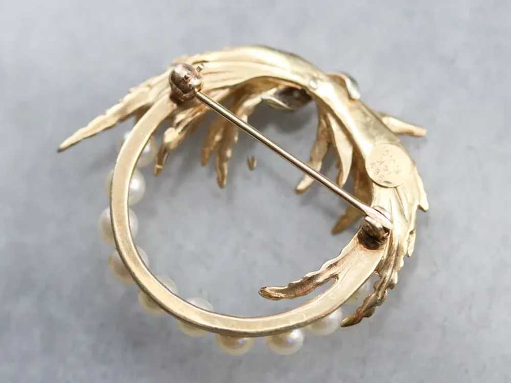 Mid-Century Cultured Pearl and Diamond Brooch - image 7