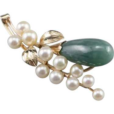 Jadeite Botanical Cultured Pearl Branch Brooch