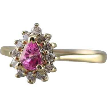 Vintage Pink Sapphire Diamond Halo Ring