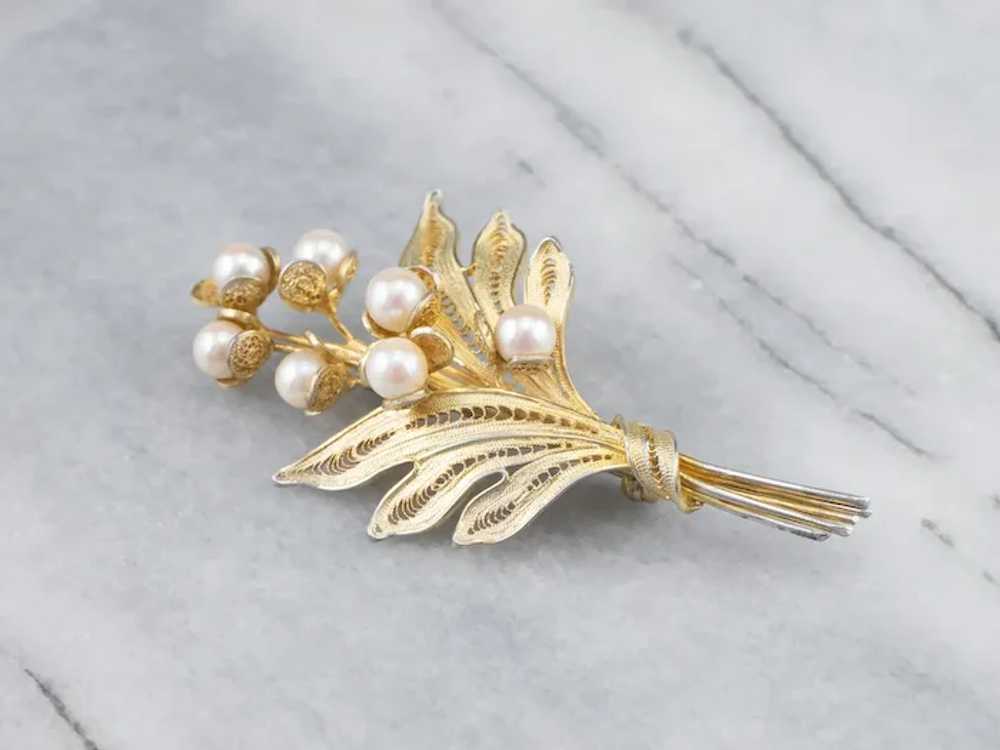 Cultured Pearl Botanical Bouquet Brooch - image 10