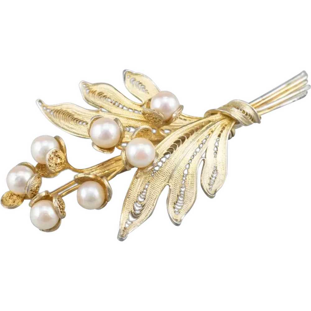 Cultured Pearl Botanical Bouquet Brooch - image 1