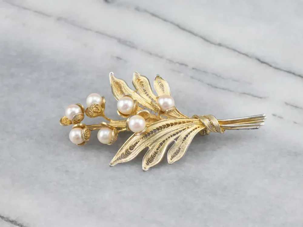 Cultured Pearl Botanical Bouquet Brooch - image 2
