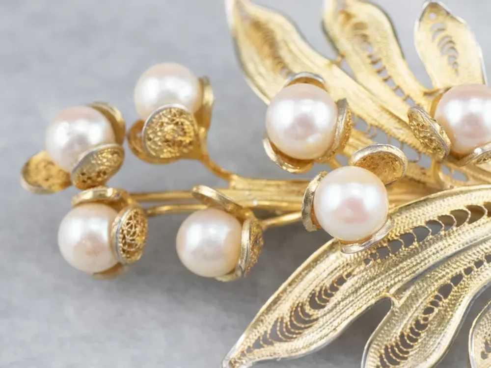 Cultured Pearl Botanical Bouquet Brooch - image 3