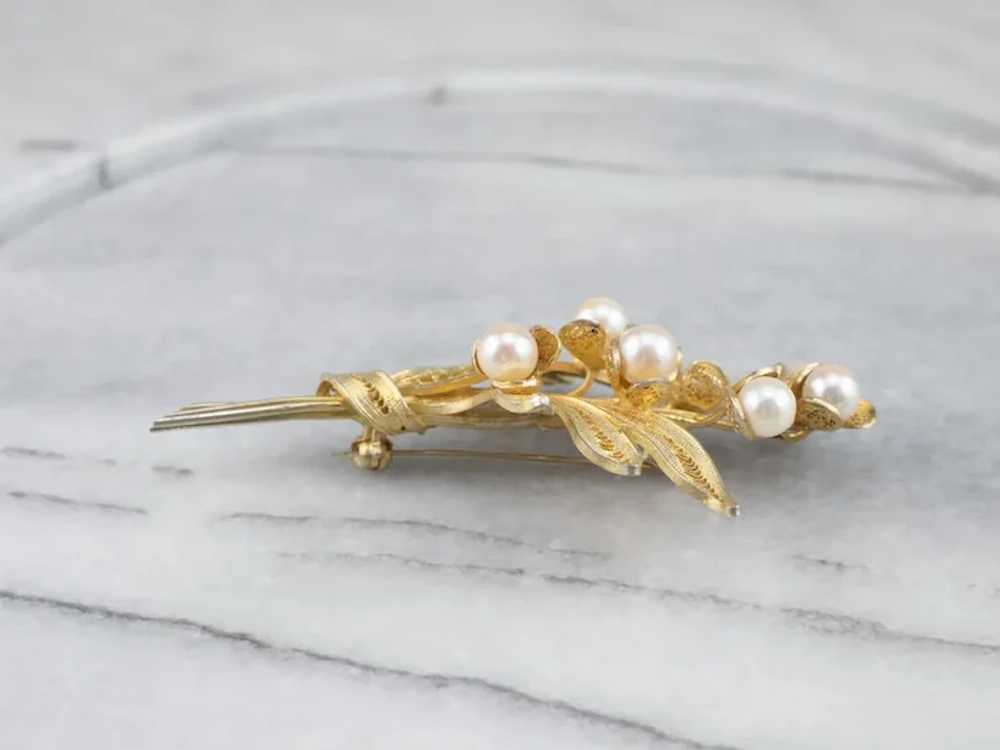 Cultured Pearl Botanical Bouquet Brooch - image 5