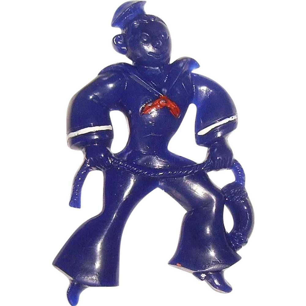 Early Plastic Blue Sailor Pin - image 1
