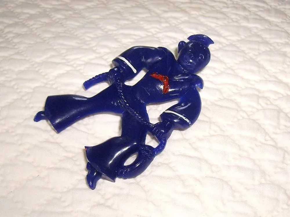 Early Plastic Blue Sailor Pin - image 2