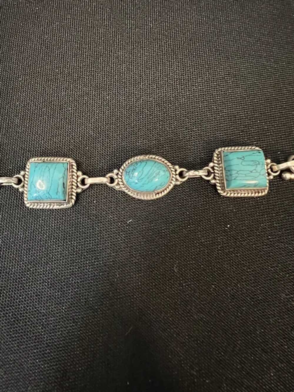925 Sterling Silver and Turquoise Bracelet - image 3
