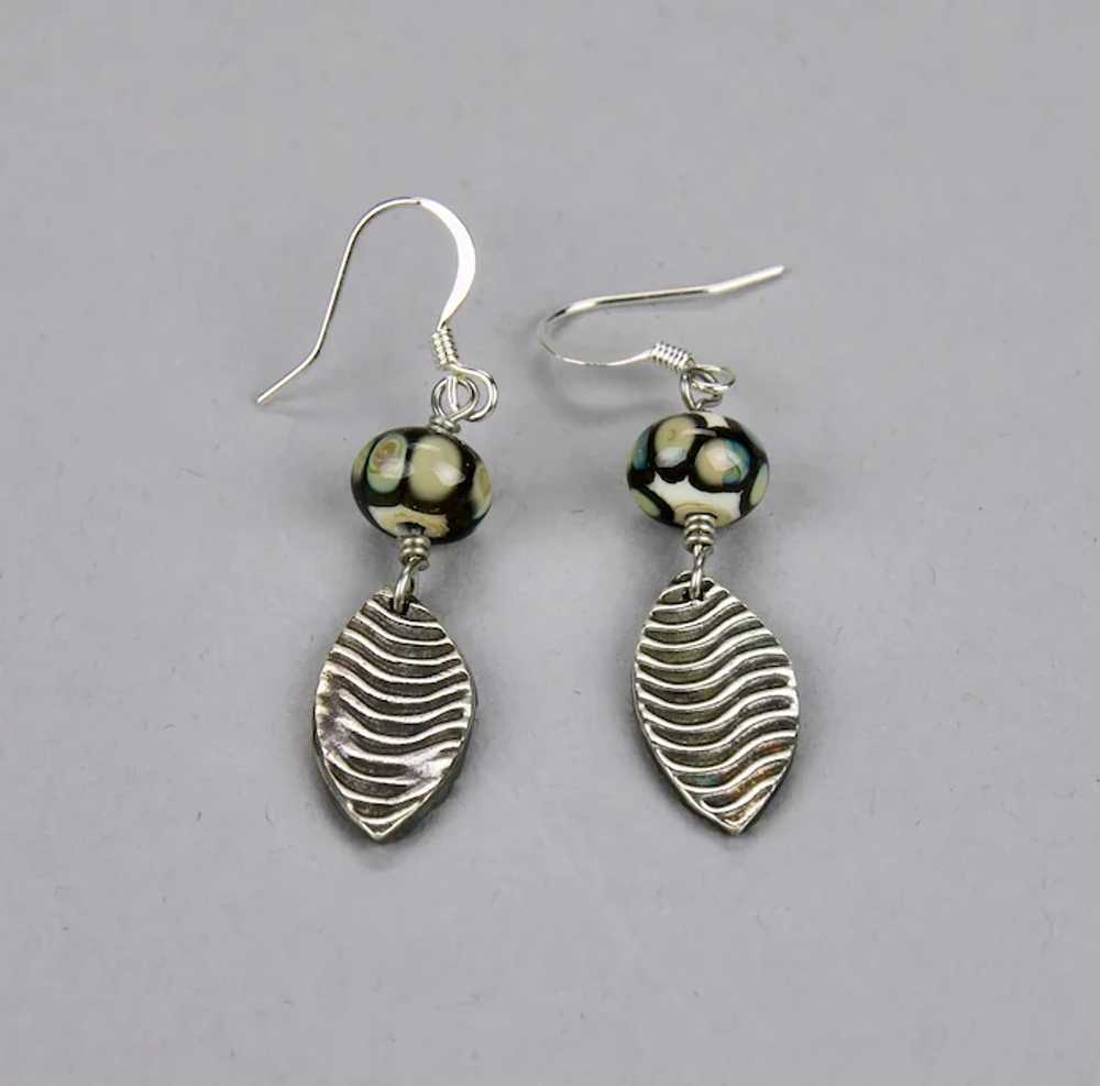 Sterling Silver Drop Pierced Earrings Lamp-work G… - image 5