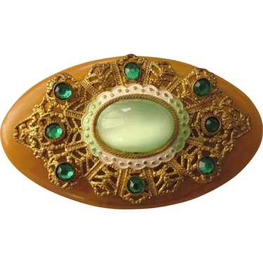Fabulous Vintage Bakelite Embellished Oval Brooch - image 1