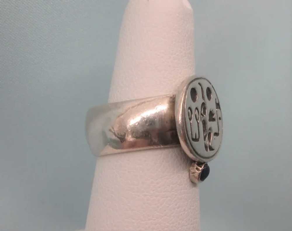 Unusual Vintage Sterling Hieroglyphics Ring, Size… - image 2