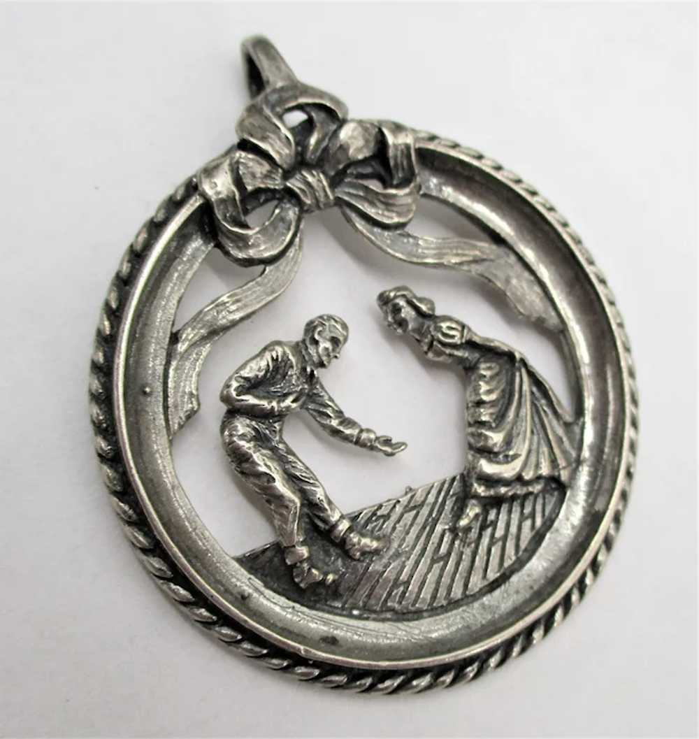 Romantic Vintage Sterling Silver Pendant - Dancin… - image 4