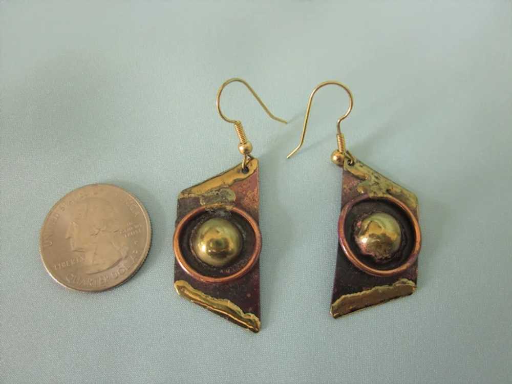 Vintage Brutalist Mixed Medal Pierced Dangle Earr… - image 2