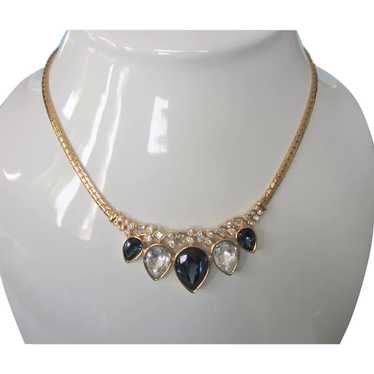 Dazzling Signed Necklace, Cobalt and Clear Rhines… - image 1