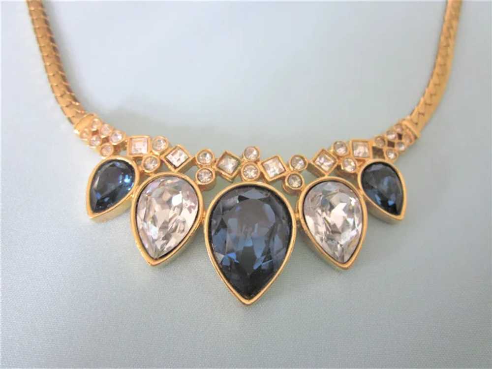 Dazzling Signed Necklace, Cobalt and Clear Rhines… - image 3